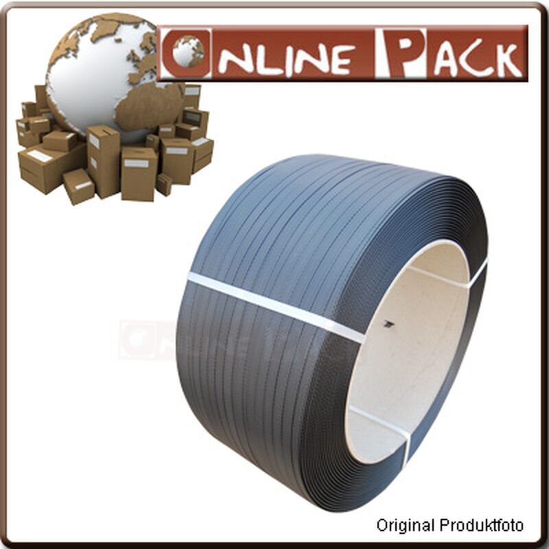 PP Umreifungsband, schwarz, 9mm x 0,55mm / 4000 Meter Rolle - Reifest 130kg - 200 mm Kern